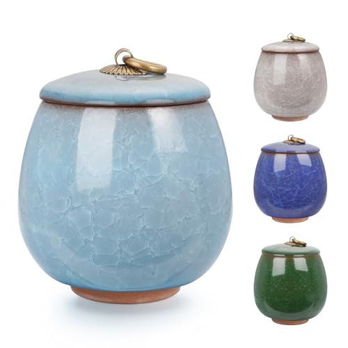 Abooxiu Ceramic Small Urn for Human Ashes Cremation Keepsake Urn for Adult Male Female Ice Crack Keepsake Urn for Human or Pet Ashes Celeste Blue - color: Celeste Blue, style: Non-Personalize