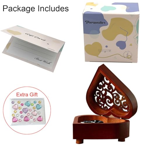 Pursuestar Anastasia Once Upon a December Wind Up Music Box, Heart Shaped Vintage Wood Carved Mechanism Musical Gift for Lover Girlfriend Wife Mother's Day Anniversary - style: Once Upon a December