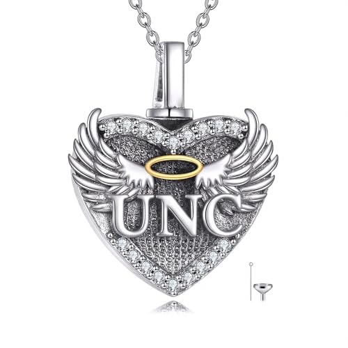 Family Members Urn Necklace for Ashes 925 Sterling Silver Angel Wings Heart Cremation Memorial Keepsake Pendant Jewelry for Loved One's Ashes, with 18" + 2" Stainless Steel Chain - style: Heart-Uncle