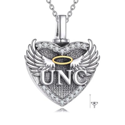 Family Members Urn Necklace for Ashes 925 Sterling Silver Angel Wings Heart Cremation Memorial Keepsake Pendant Jewelry for Loved One's Ashes, with 18" + 2" Stainless Steel Chain - style: Heart-Uncle