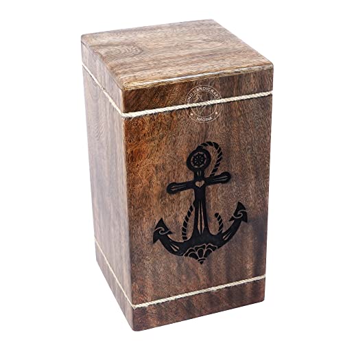 Rosewood Cremation Urns for Human Ashes Adult Large - Wooden Burial Urn for Columbarium - Funeral Urn Box (250 Cubic Inches - MW, Anchor w/Rope -1) - color: Anchor W/ Rope -1, size: 250 Cubic Inches - MW