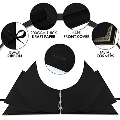 Scrapbook Album, 70 Pages, 10 x 10 Inch, Black Photo Album, Scrap Book | Hardcover with Thick 250 GSM Kraft Paper, Ideal for Your Scrapbooking Albums, Art & Craft Projects (Black, 10 x 10 Inch) - color: Black, size: 10 X 10 Inch