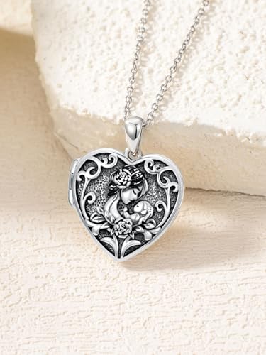 Personalized Heart Locket Necklace That Holds Pictures 925 Sterling Silver Custom Photo Lockets Necklaces Jewelry Gifts for Family Women Lover - color: Mother and daughter B, style: Locket Only