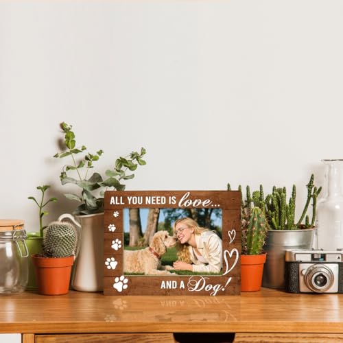 Dog Wood Picture Frame, All You Need is Love And A Dog, Pet Dogs Memorial Picture Frames Gift, Gifts for Dogs Owner, Wooden Tabletop Photo Frame 7.9*5.7inches - color: Style 10