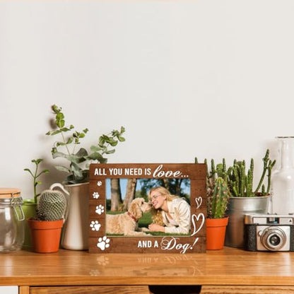 Dog Wood Picture Frame, All You Need is Love And A Dog, Pet Dogs Memorial Picture Frames Gift, Gifts for Dogs Owner, Wooden Tabletop Photo Frame 7.9*5.7inches - color: Style 10