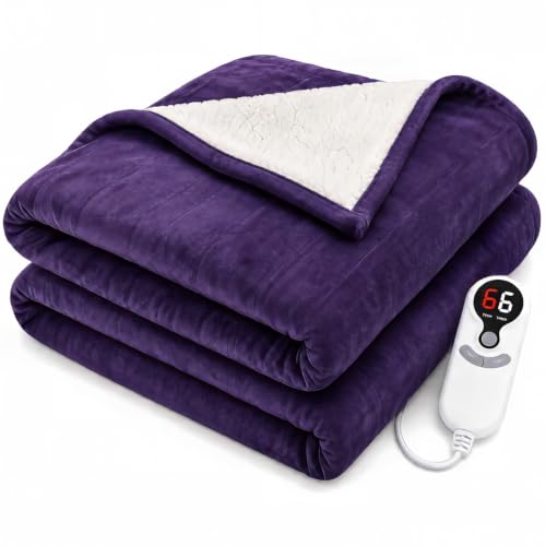 Electric Heated Blanket,Flannel and Sherpa,Throw 50x60 in,Purple,Great Gift - color: C-purple, size: 50x60inches-Throw