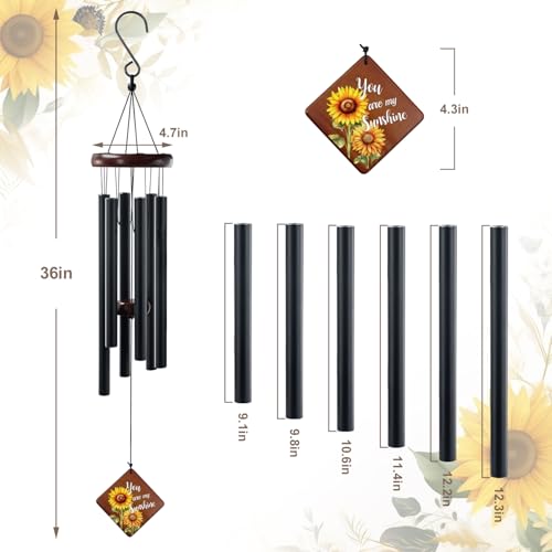 Wind Chimes for Outside, 36“ Sunflower Wind Chime for Friends Bestie Family & Loved One, Christmas Windchime Thank You Gifts with You are My Sunshine Saying - size: 36" SF