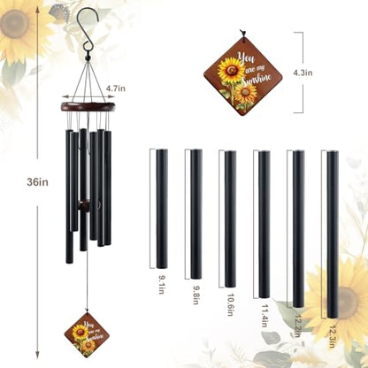 Wind Chimes for Outside, 36“ Sunflower Wind Chime for Friends Bestie Family & Loved One, Christmas Windchime Thank You Gifts with You are My Sunshine Saying - size: 36" SF