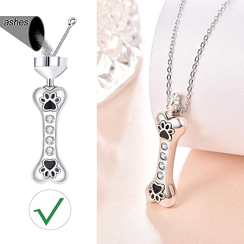 Dreamboat Pet Cremation Urn Necklaces for Dog Cat Ashes 925 Sterling Silver Paw Print Keepsake Pendant Memorial Jewelry Gifts for Women Men - style: 01F-Bone Vial
