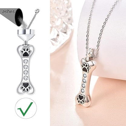 Dreamboat Pet Cremation Urn Necklaces for Dog Cat Ashes 925 Sterling Silver Paw Print Keepsake Pendant Memorial Jewelry Gifts for Women Men - style: 01F-Bone Vial
