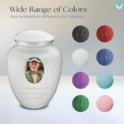 Geturns Embrace Adult Personalized Picture Cremation Urns for Human Ashes I Large Photo Pearl White Funeral Urn for Men and Women I 200 lbs - color: Pearl White