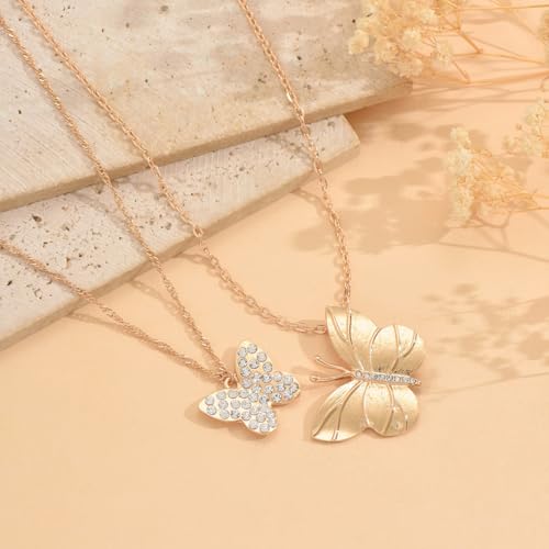 Silver/Gold Plated Angel Wing Pendant Necklace for Women Men | 18K Gold Guardian Angel Wings Feather Necklace Stainless Steel Simple Minimalist Necklaces Birthday Christmas Jewelry Gifts - color: Gold Butterfly