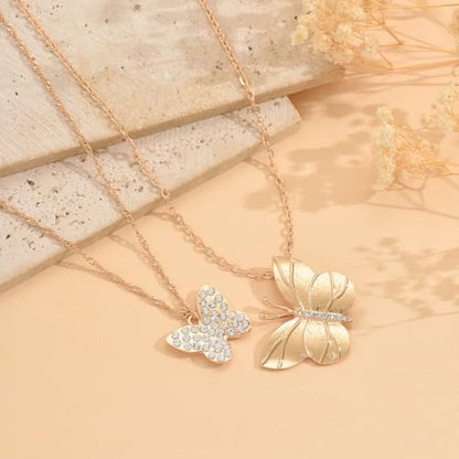 Silver/Gold Plated Angel Wing Pendant Necklace for Women Men | 18K Gold Guardian Angel Wings Feather Necklace Stainless Steel Simple Minimalist Necklaces Birthday Christmas Jewelry Gifts - color: Gold Butterfly