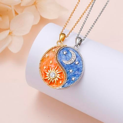 FLYOW S925 Sterling Silver Best Friend Couple Pendant Friendship Sun Moon Lotus Yin Yang Matching Bff Necklace for Women Jewelry - style: Sun Moon Yin Yang