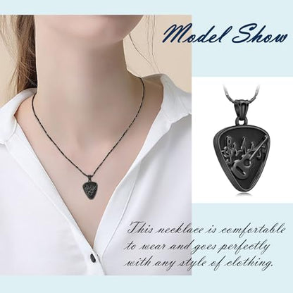 Imrsanl Guitar Pick Cremation Urn Necklace for Ashes - color: Black-Guitar Pick