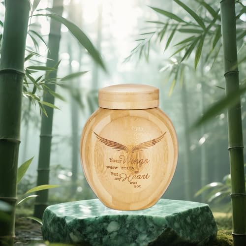 SOITIS Small Urns for Human Ashes-4.3 Inches Bamboo with Wing Pattern, Cremation Urns for Human Ash, Mini Urns for Human Ashes Keepsake Urn Holder, Ash Keepsake - color: Wing