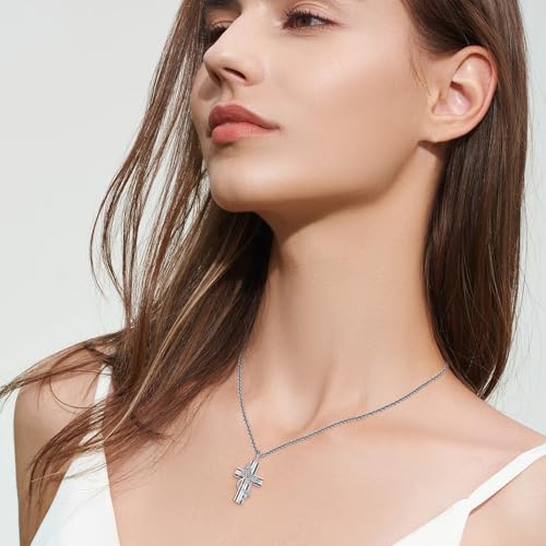 ONEFINITY Religious Urn Necklace for Ashes 925 Sterling Silver Cross/Angel Wing/Butterfly/Raphael Abalone Shell Pendant Necklace Cremation Memorial Keepsake Jewelry Gift for Ashes of Loved One Women - style: Cross Butterfly 2