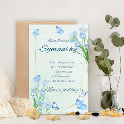 Sympathy Cards with Envelopes, Bereavement Sympathy Cards Gifts for Loss of Loved One, Memorial Condolences Gifts for Friend Family Coworker Neighbor, Double Sided Design, 8 x 5.3 Inches (After folding)