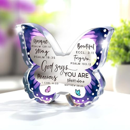 Christian Religious Gifts for Women Birthday, Inspirational Gifts for Friend Mom Sister, Christmas Spiritual Faith Keepsake, Pastor Butterfly Gift Prayer Room Decorative Sign Plaque - style: God Says