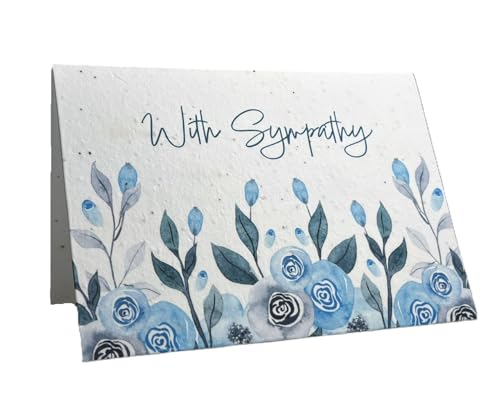 Of The Earth Handmade Paper - Plantable Wildflower Seed Folding Card - Sympathy Designs - 5" x 7" - Set of 3 - w/Recycled Envelopes (Watercolor Blue Flowers) - color: Watercolor Blue Flowers