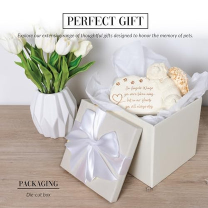Pavilion Gift Company - On Angels Wings You Were Taken Away, But In Our Hearts You Will Always Stay - 7.5" Angel Wing Dog Garden Memorial Stone Bereavement Memorial Loss Of Loved One Gift Rescue Doggy - color: Beige, Gold