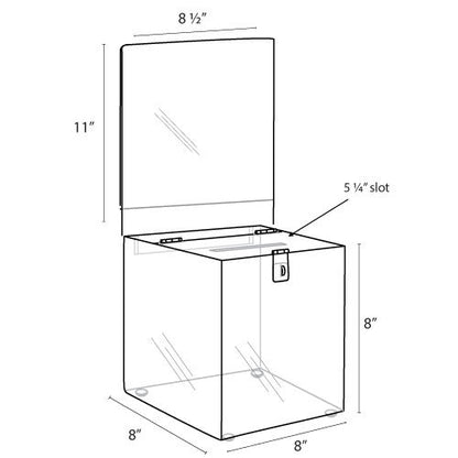 Clear-Ad - Acrylic Donation, Ballot, Raffle or Suggestion Box with Lock and Sign Holder - Plastic Comment or Compaint Container - Plexiglass Multipurpose Box with Slot - White (8x8) - size: 8 x 8 White
