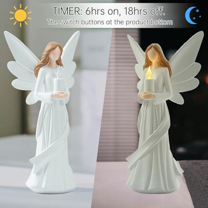 Starryfill 12.2" Angel Figurine Holds Candle with Timer for Women Home | Battery, Resin, Handcrafted Artistry, Warm Glow, Calming Light, Meditation Spaces, Spiritual Peace for Mom Family & Friends - color: 12.2"-candle Angel1