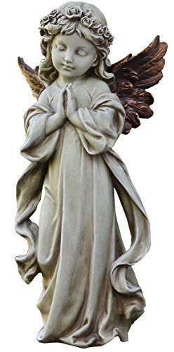 Napco Imports Outdoor Garden Patio Statue Figurine 12.5 inch Resin Praying Angel with Bronze Wings