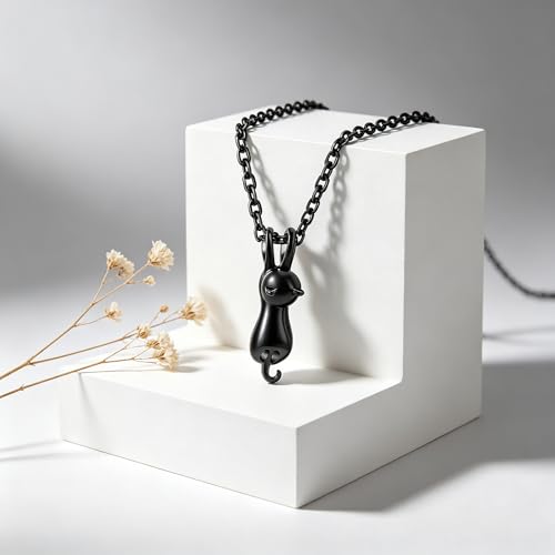 NanMuc Pet Cremation Jewelry for Ashes Memorial Ash Jewelry Keepsake Cat Urn Pendants for Animal Ashes Necklace - style: Black