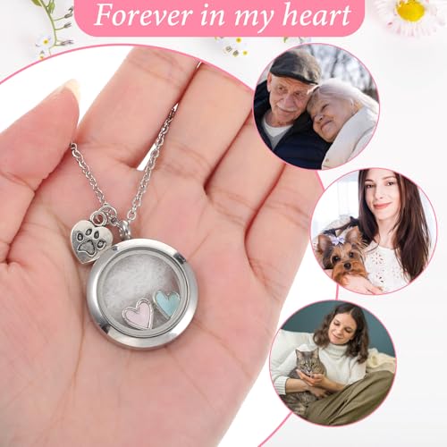 Pet Fur Memorial Necklace Dog Cat Ashes Hair Keepsake Necklace Small Transparent Glass Circle Chain Pet Urn Pendant Memorial Jewelry for Men Women Vial Souvenir