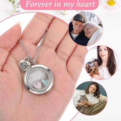 Pet Fur Memorial Necklace Dog Cat Ashes Hair Keepsake Necklace Small Transparent Glass Circle Chain Pet Urn Pendant Memorial Jewelry for Men Women Vial Souvenir
