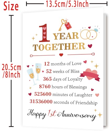 YiKaLus Happy 1st Anniversary Card,Romantic 1 Year Gifts for Him Her Couple | Sweet First Anniversary Greeting Card with Golden Number One and Love Ring Decor,Matching Red Envelope 8x5.3 Inch - style: card 469