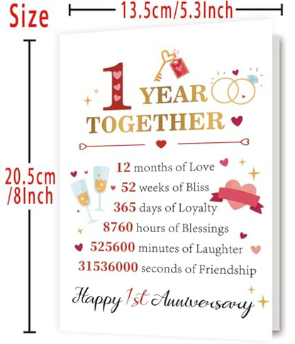 YiKaLus Happy 1st Anniversary Card,Romantic 1 Year Gifts for Him Her Couple | Sweet First Anniversary Greeting Card with Golden Number One and Love Ring Decor,Matching Red Envelope 8x5.3 Inch - style: card 469