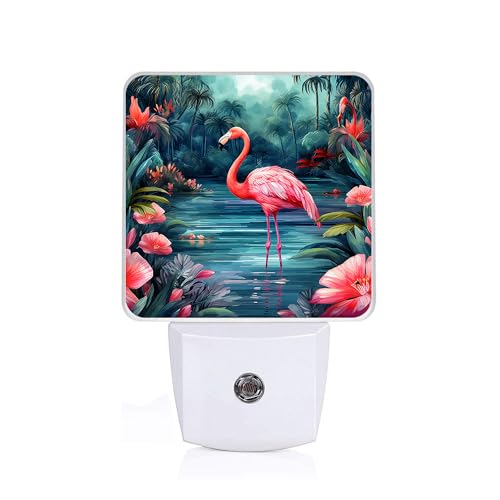 Flamingo Watercolor Night Light,Floral Night Lights Plug into Wall,Led Lamp for Stairway/Hallway/Bedroom 0.5W Nightlight Sleep Friendly - color: Flamingo watercolor
