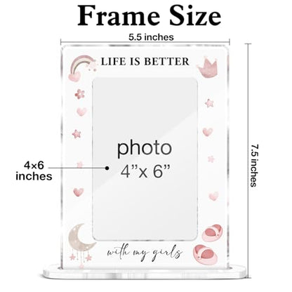 Mom Daughter Picture Frame, Girl Mother Gifts for Birthday Christmas Mothers Day, Life Is Better with My Girls Acrylic Picture Frames 4 x 6 Inch Photo - color: W-My Girls