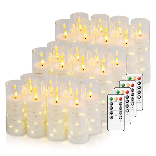 Nimiko Flickering Flameless LED Candles,Battery Operated Candles 24 Pcs with Embedded Star String,Acrylic LED Pillar Candles with Remote,Suitable for Home Decoration to Create an Atmosphere (White) - color: White-24