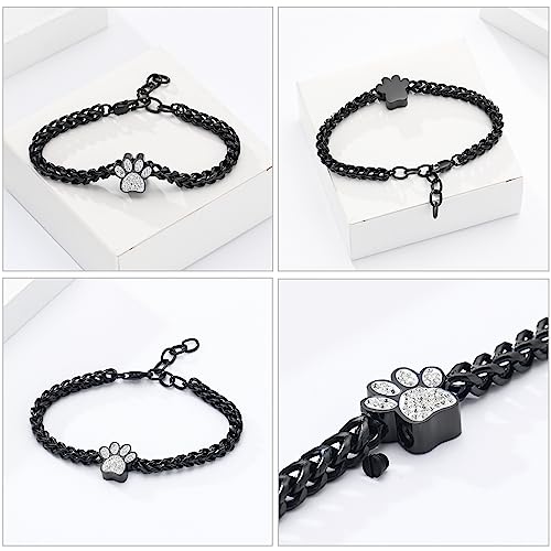 zeqingjw Urn Bracelet for Pets Ashes Pet Cremation Jewelry Stainless Steel Paw Print Pet Memorial Bracelet Pet/Dog's/Cat's Ashes Keepsake for Women Men - color: Black