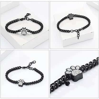 zeqingjw Urn Bracelet for Pets Ashes Pet Cremation Jewelry Stainless Steel Paw Print Pet Memorial Bracelet Pet/Dog's/Cat's Ashes Keepsake for Women Men - color: Black