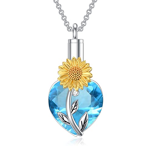 Rose & Daisy Urn Necklace - Sterling Silver Cremation Keepsake Memorial Jewelry - style: Sunflower Urn Necklace-12