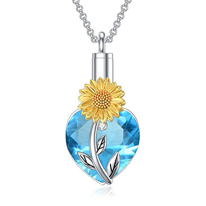 Rose & Daisy Urn Necklace - Sterling Silver Cremation Keepsake Memorial Jewelry - style: Sunflower Urn Necklace-12