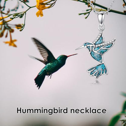 Dove/Hummingbird/Red Cardinal/Dragonfly/Butterfly Necklace 925 Sterling Silver Turquoise/Opal/MoonStone/Crystal/Malachite Bird Necklace Dove Pendant Jewelry for Women Men - color: Hummingbird Turquoise