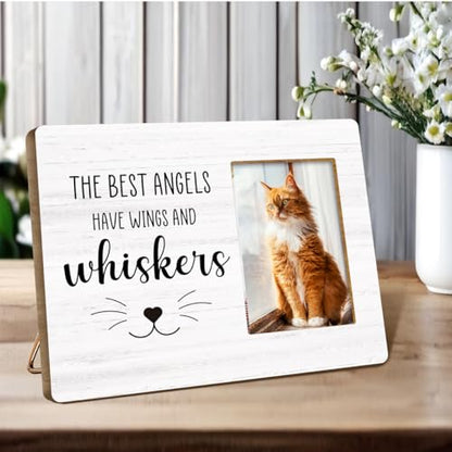 Pet Memorial Gifts for Cat, Sympathy Remembrance Gift for Loss of Cat, The Best Angels Have Wings and Whiskers Wood Picture Frame - style: have wings and whiskers
