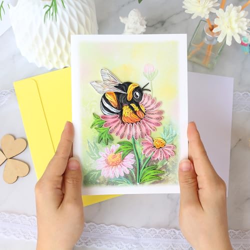 KingKraft Bee Quilling Card, Handcrafted Greeting Card for All Occasions, Birthday, Thinking of You, Get Well, Anniversary Card for Wife, Valentines Day, Mothers Day Card, Blank Inside - color: Bee