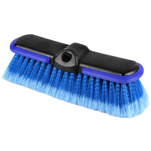 Car Wash Brush Head with Soft Bristle 10 Inch, Car Cleaning Brush with Protective Bumper for Cleaning Auto Cars Trucks RV Boat Deck Solar Panel