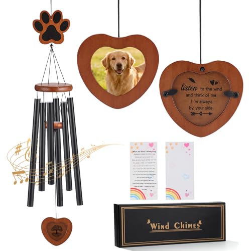 Dog Memorial Wind Chimes Gifts with Photo Frame - 32in Sympathy Gift for Loss of Dog, Pet Memorial Gifts for Dogs Passing Away Bereavement