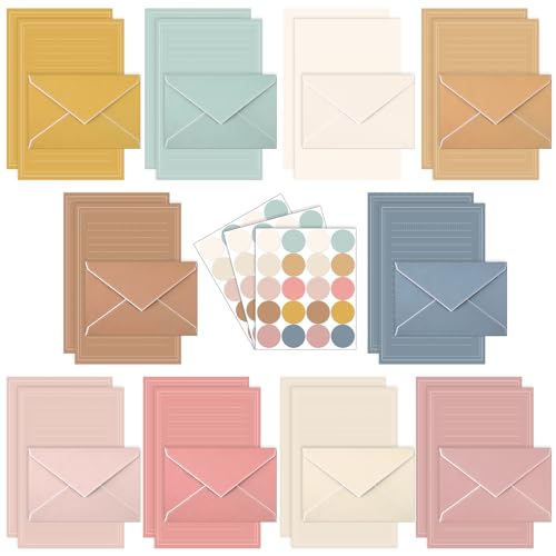 TaoBary 160 Pack Stationery Paper Set,5.5 X 8.25 Inch,Boho Color | stationery paper and envelopes set,50 Double Sided Stationery Writing Papers 50 Matching Envelopes 60 Round Dot Sticker - color: Boho Color, size: 5.5 x 8.25 Inch