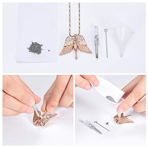 Imrsanl Cremation Jewelry Keepsake Angel Wings Urn Necklace for Ashes | Memorial Pendant for Women, Funeral Keepsake of Loved Ones, Stainless Steel Inlaid with Crystal - color: Rose Gold