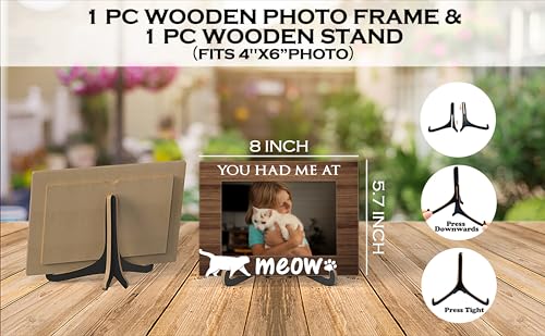 Pet Photo Frame - You Had Me At Meow Wooden Tabletop Picture Frame With Stand - Best Cat Ever Photo Frame - I Love My Cat Gifts - Cat Frame Gifts For Cat Lover -57