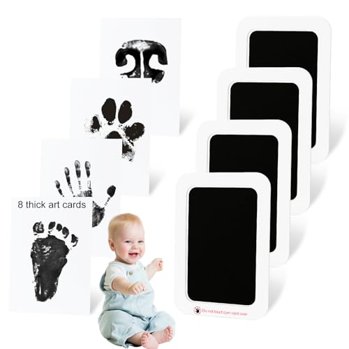 echosari 4 Pack Inkless Baby Hand & Footprint Kit 5x3.2in | | Mess Free Clean Touch Ink Pad 8 Art Cards for Newborn Keepsake, Baby Handprint and Footprint Memory Gift for New Parents - size: 4 Pack-Medium