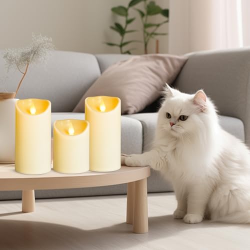 YIWER Plastic Flameless LED Candles,9PCS Battery Operated Candle with Remote Fake Electronic Flickering Light Large Pillar D3”H4”(10.2) 5”6”Durable Use - color: D3"-Plastic, size: 9PCS